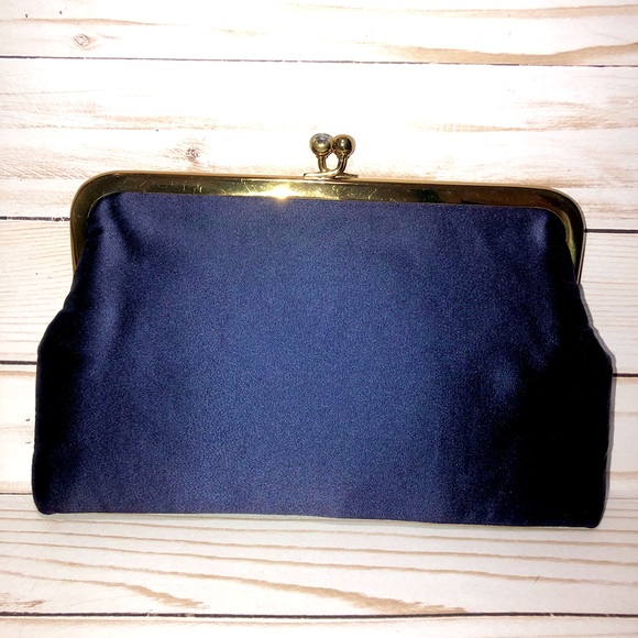 Vintage Koret Navy Blue Evening Kisslock Clutch - Picture 1 of 13